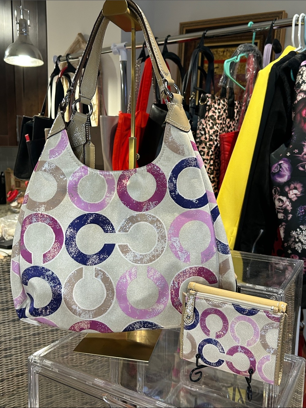 Coach 2012 Madison Signature Distressed Op Art Maggie Hobo Bag & Wallet EUC - Picture 6 of 10